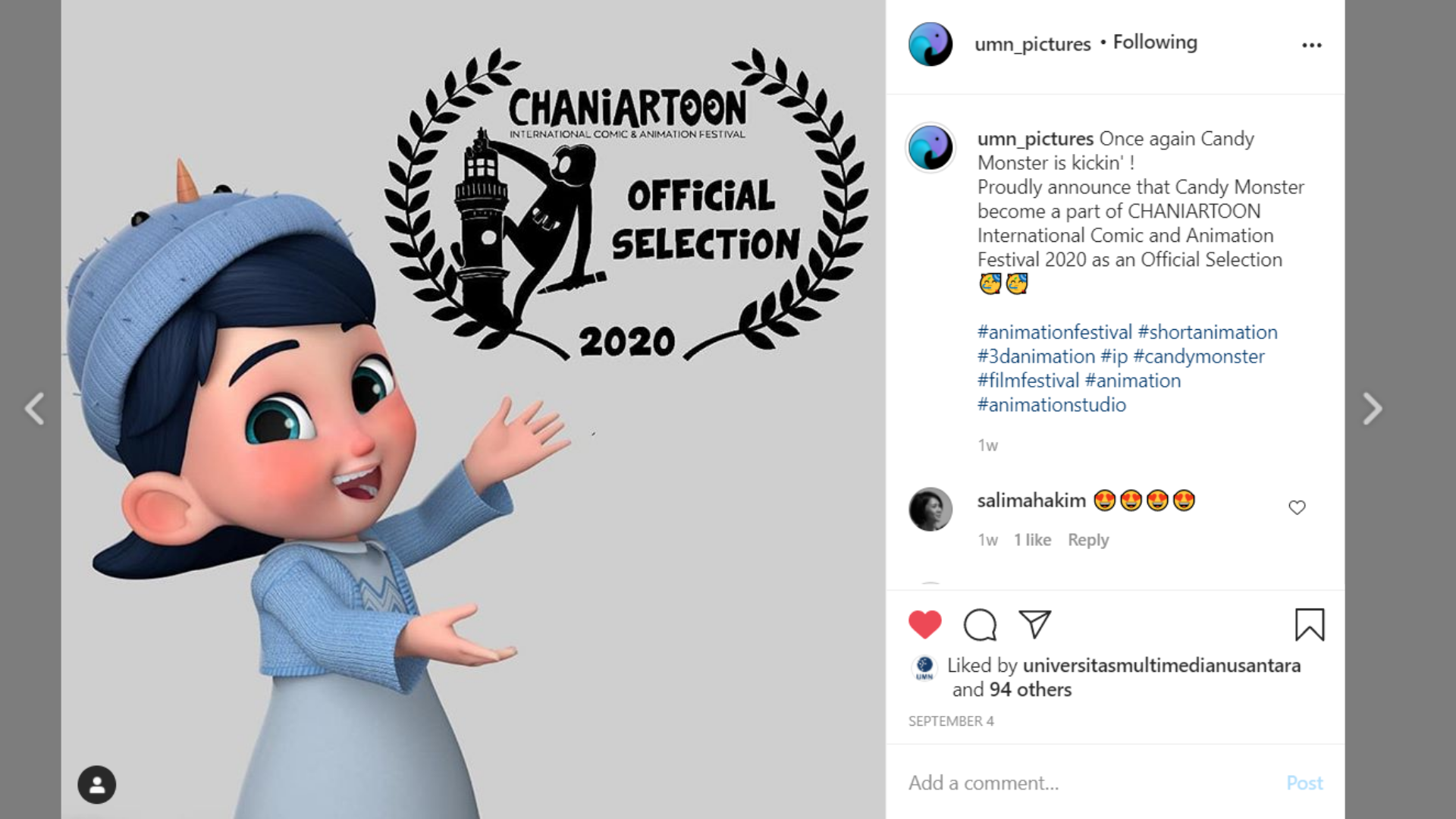 Candy Monster Karya UMN Pictures Tembus Kancah Internasional Lewat CHANIARTOON International Comic and Animation Festival 2020