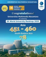 ✨𝐂𝐎𝐍𝐆𝐑𝐀𝐓𝐔𝐋𝐀𝐓𝐈𝐎𝐍𝐒✨

Selamat atas pencapaian membanggakan Universitas Multimedia Nusantara pada QS World University Rankings 2025!

UMN telah mencapai Ranking 451–460 Asia dan Ranking 78 South-Eastern Asia

Pencapaian ini adalah cerminan dari dedikasi, integritas, dan semangat kolaboratif seluruh sivitas akademika UMN dalam menuju World Class University. 

Semoga prestasi membanggakan ini dapat menjadi pijakan menuju prestasi yang lebih tinggi lagi.

Bravo UMN! 👏🏻👏🏻

————

Yuk, melangkah bersama mengawali masa depanmu yang gemilang dengan bergabung di UMN, sekarang!👣👇

Instagram: @universitasmultimedianusantara
TikTok: @join.umn
Youtube: Universitas Multimedia Nusantara
Website: www.umn.ac.id
